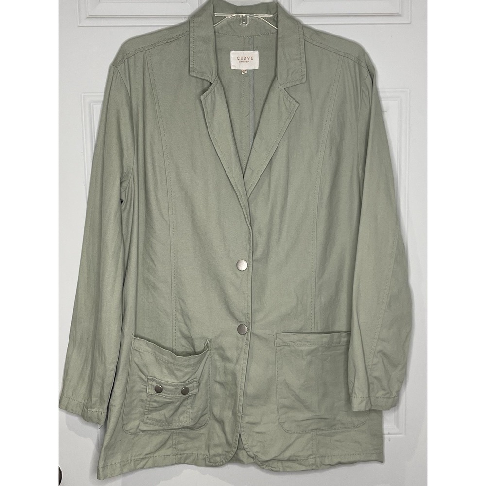 Curve Appeal Women's Large Green Cotton Twill Blazer Jacket Cottagecore Academia